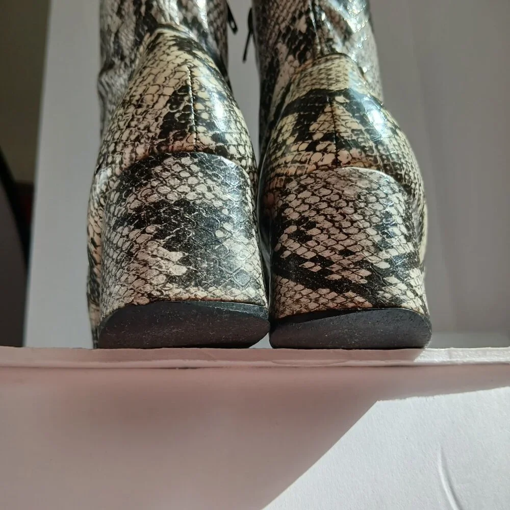 Vintage60's/70's  SnakePrint KneeHigh BlockHeel SquareToe Mod GoGoBoots Sz8 - Picture 12 of 14